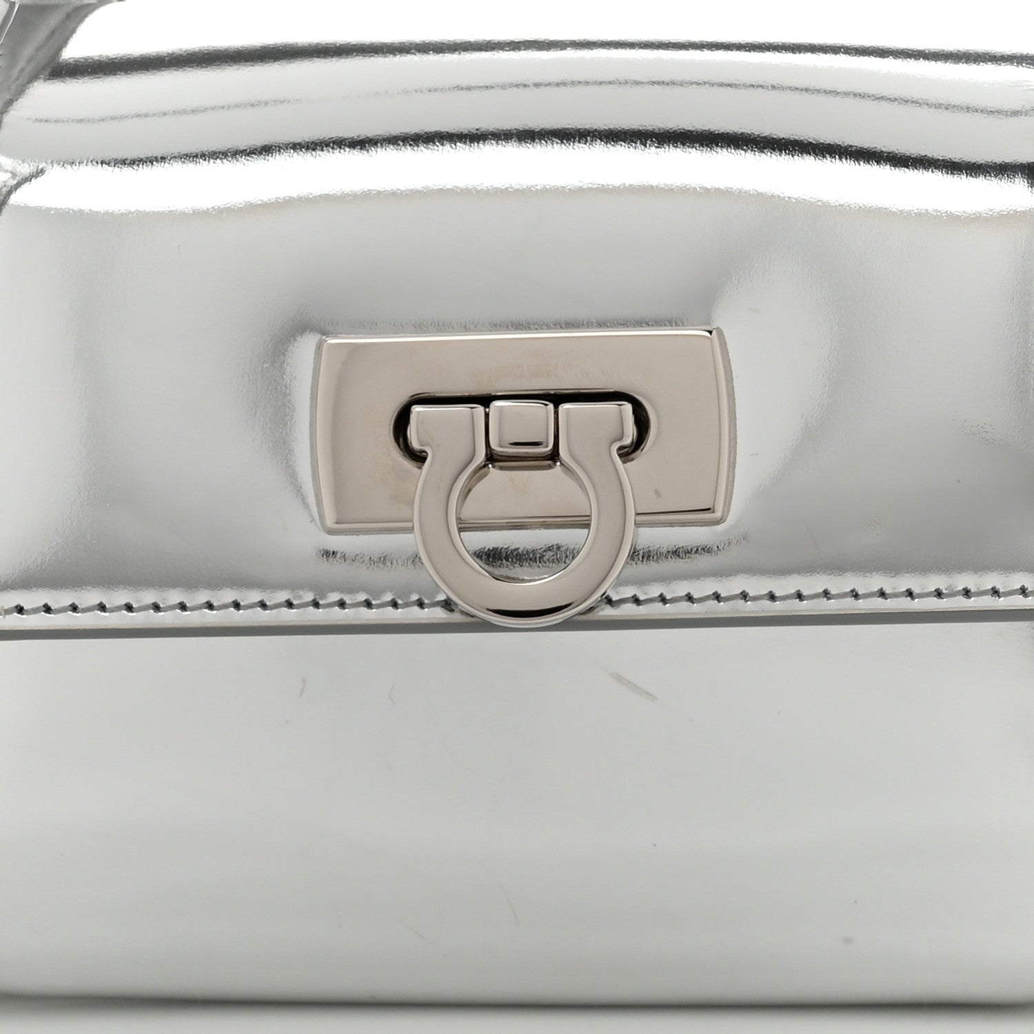 Salvatore Ferragamo Metallic Calfskin Gancini Credit Card Holder With Strap Argento 8 of 10
