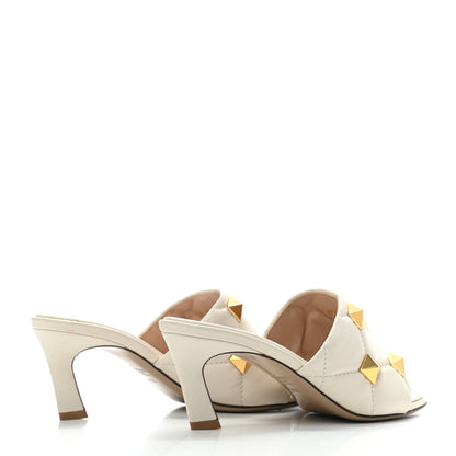 Valentino Garavani Nappa Quilted Roman Stud 65mm Slide Sandals 36.5 Light Ivory 4 of 7