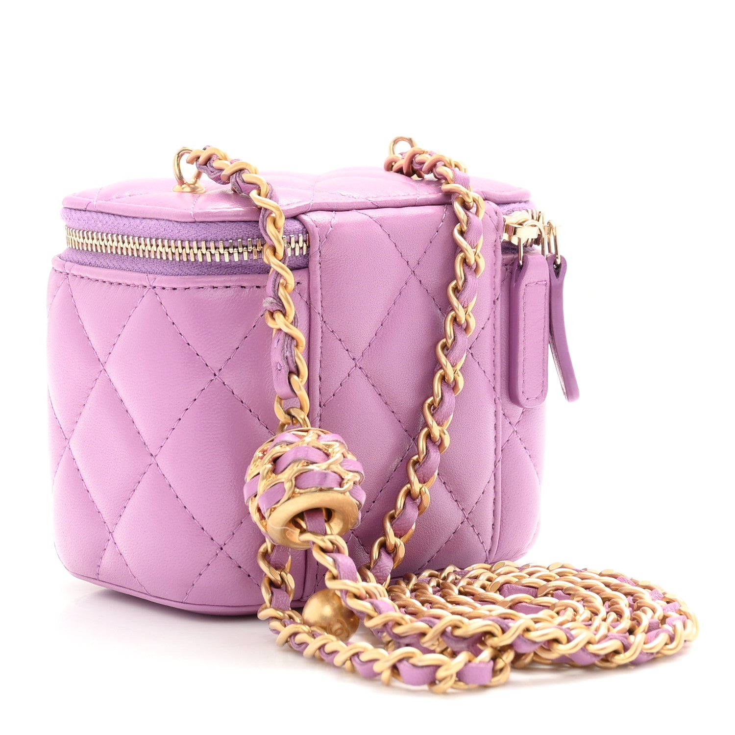 Chanel Lambskin Quilted Pearl Crush Mini Vanity Case With Chain Purple 3 of 11
