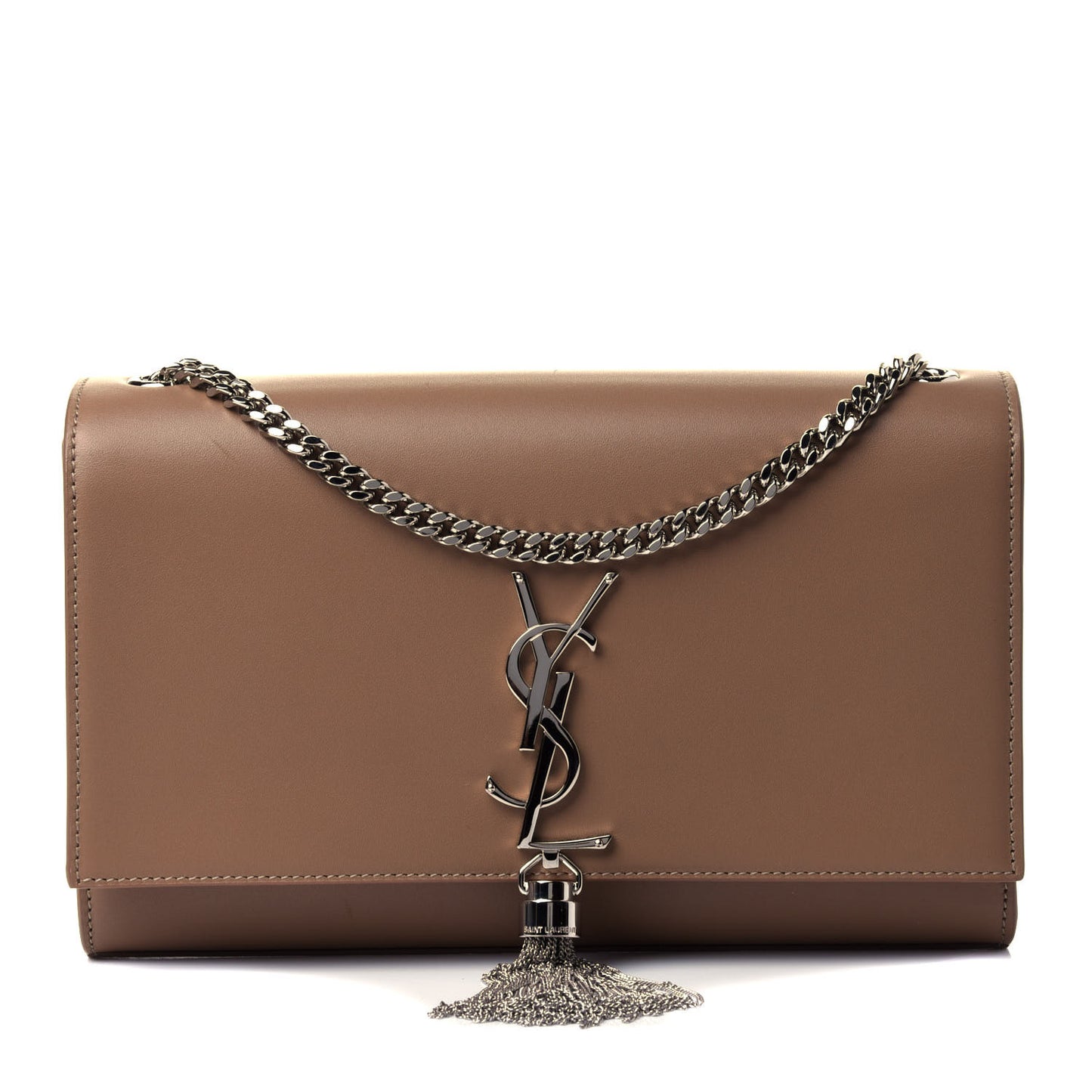Smooth Calfskin Medium Classic Monogram Kate Tassel Satchel Dark Beige