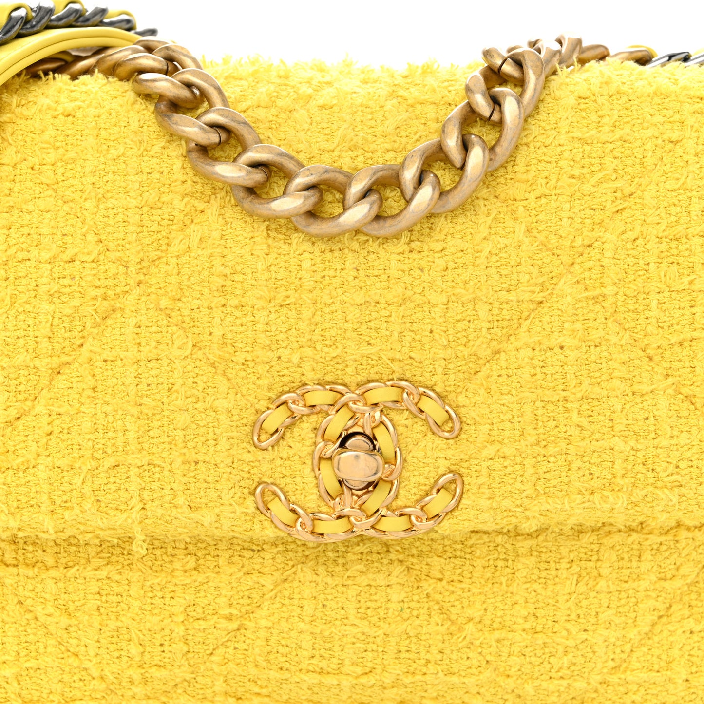 Tweed Quilted Medium Chanel 19 Flap Yellow