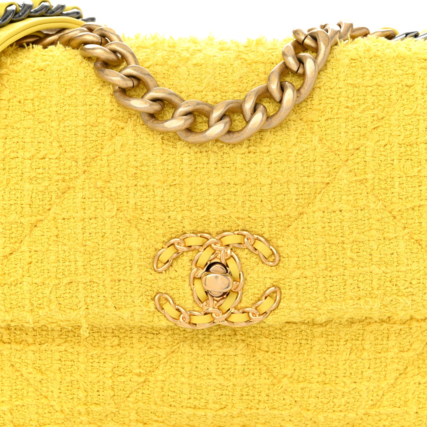 Chanel Tweed Quilted Medium Chanel 19 Flap Yellow 7 of 9