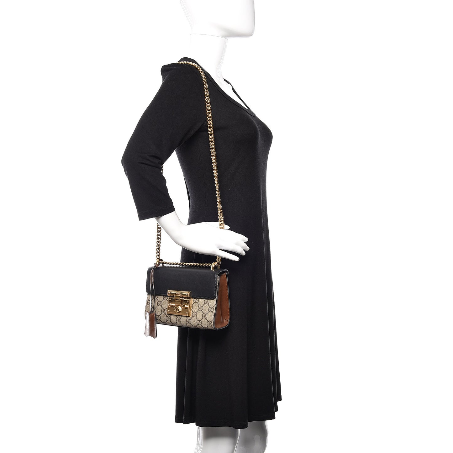 GG Supreme Monogram Calfskin Small Padlock Shoulder Bag Beige Black Cuir