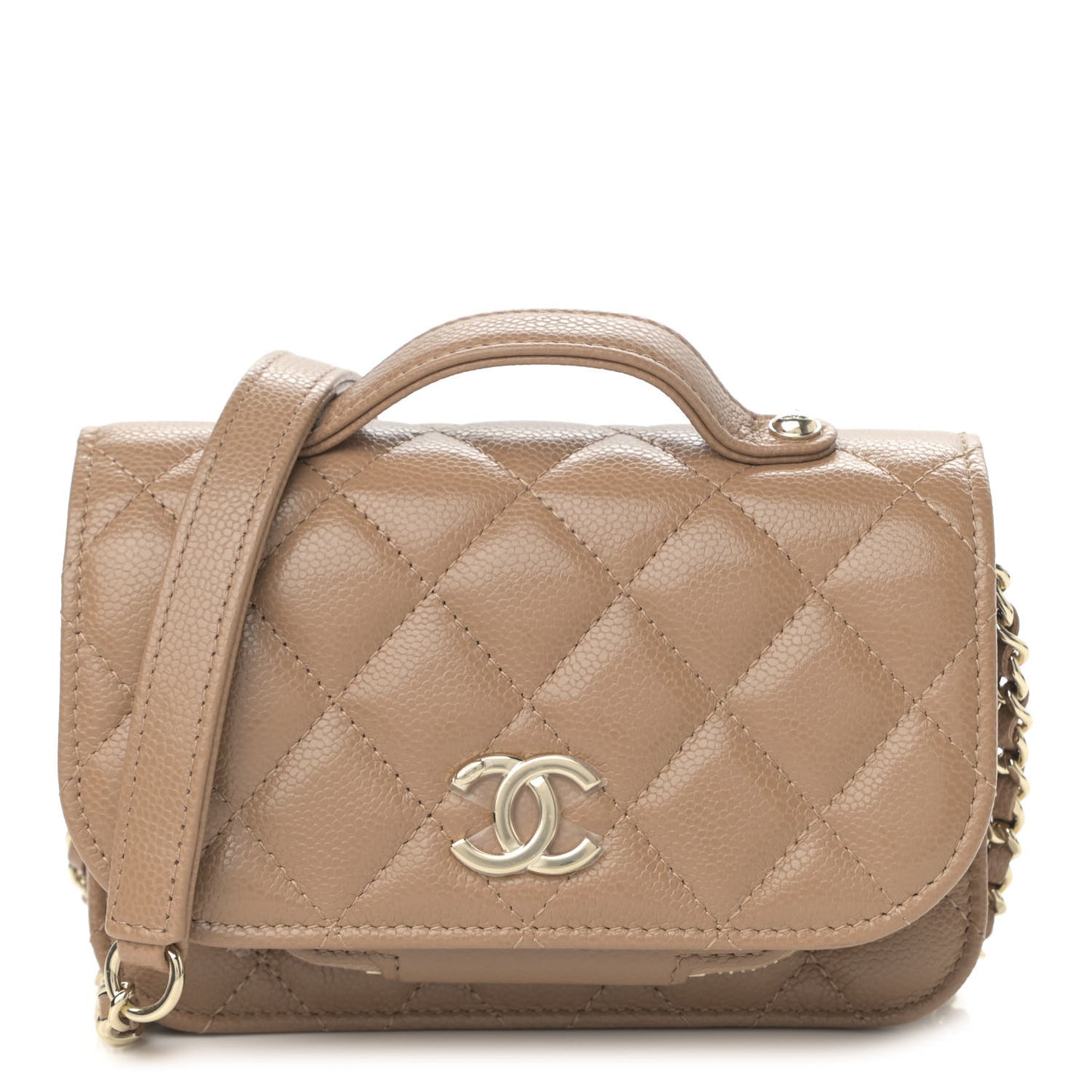 Caviar Quilted Business Affinity Clutch With Chain Flap Dark Beige