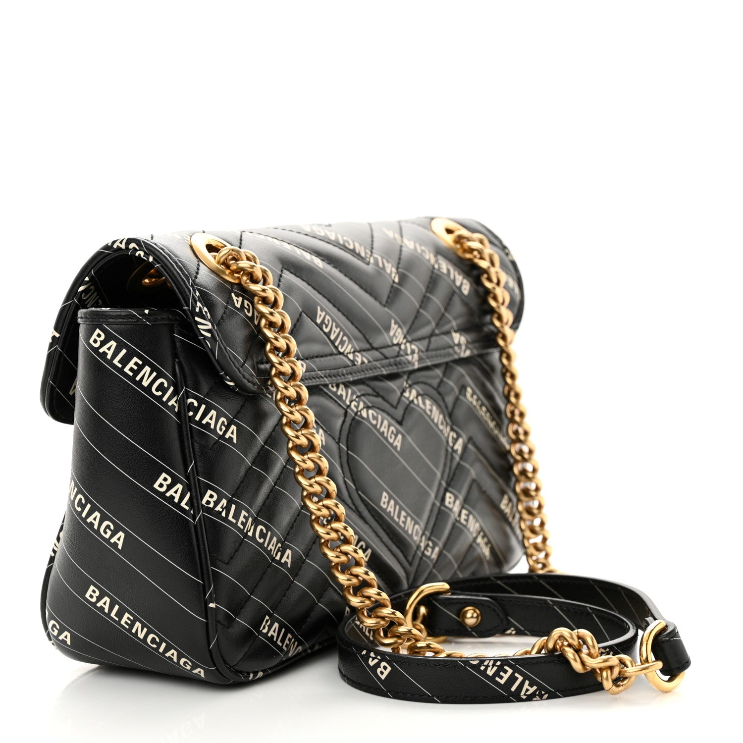 Gucci X BALENCIAGA Calfskin Matelasse Logo Print Small GG Marmont Shoulder Bag Black 3 of 14