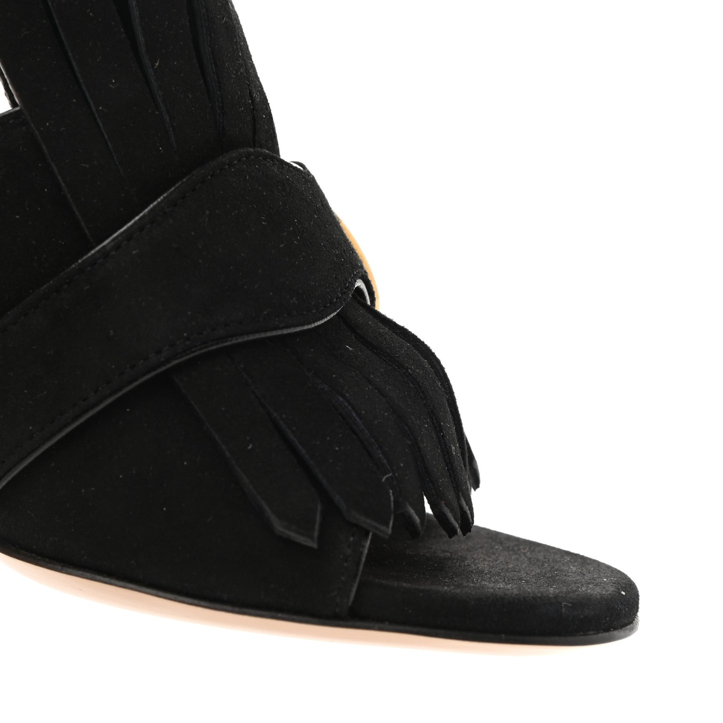 Kid Scamosciato GG Marmont Fringe 75mm Slide Sandals 35.5 Black