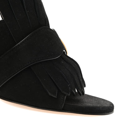 Gucci Kid Scamosciato GG Marmont Fringe 75mm Slide Sandals 35.5 Black 8 of 11