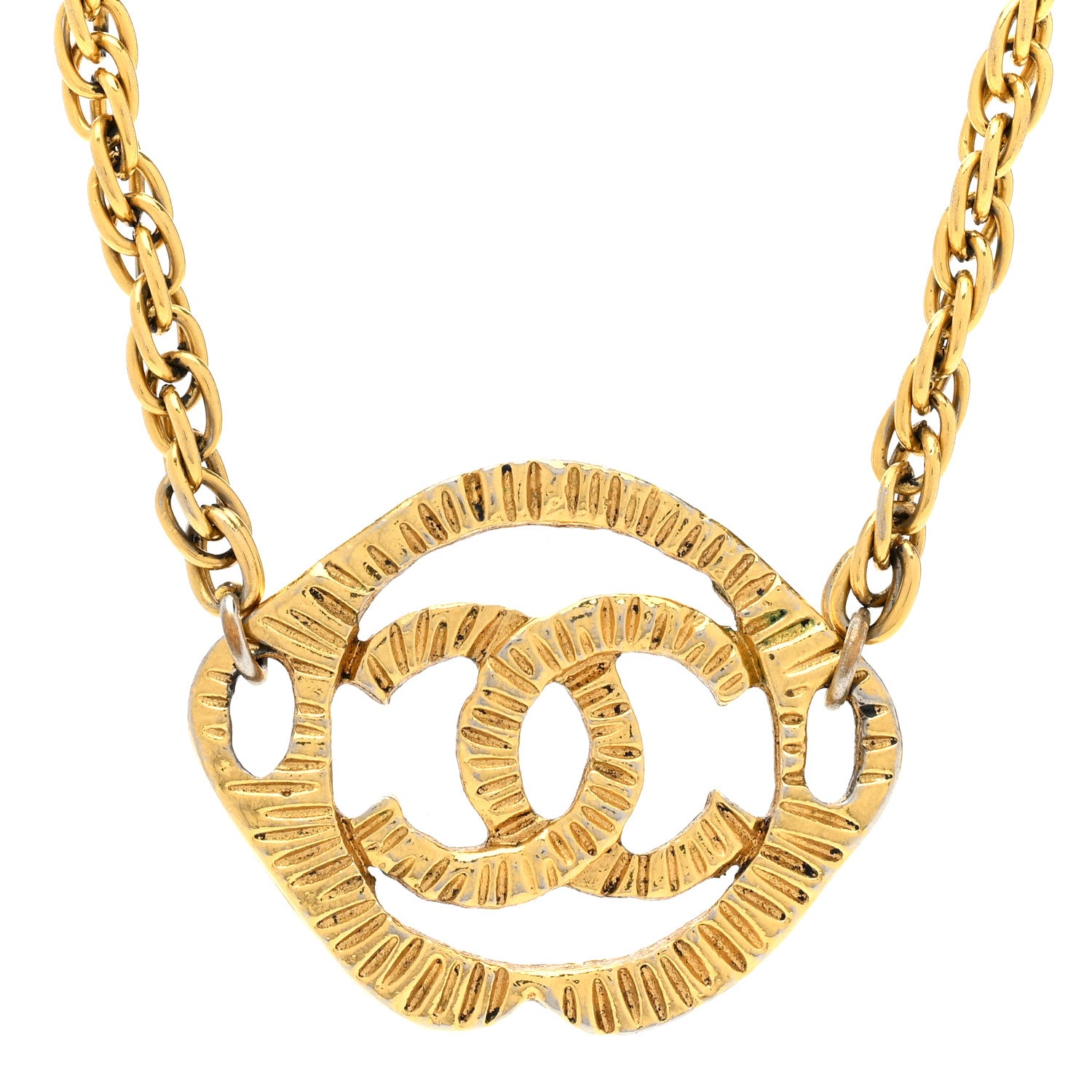 Chanel Metal CC Round Pendant Necklace Gold 4 of 6