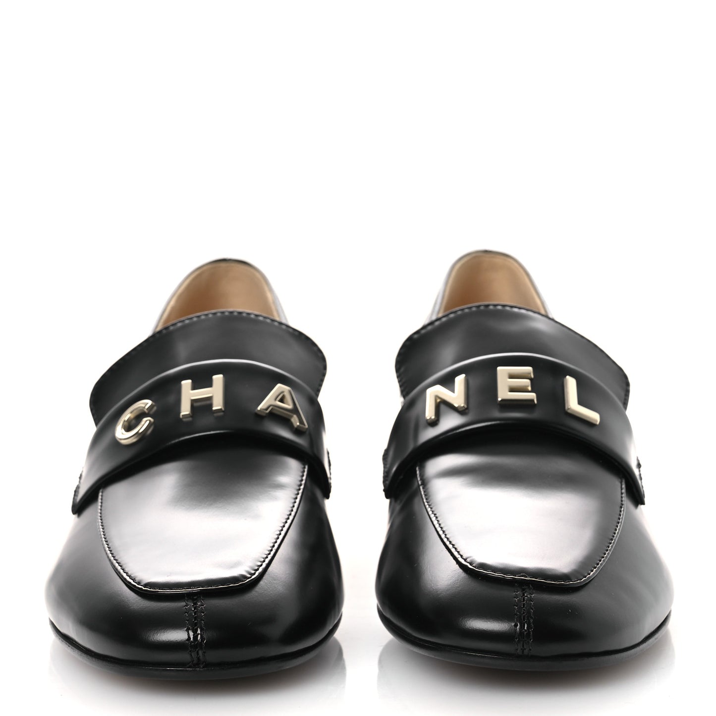 Shiny Calfskin Logo Loafers 40 Black