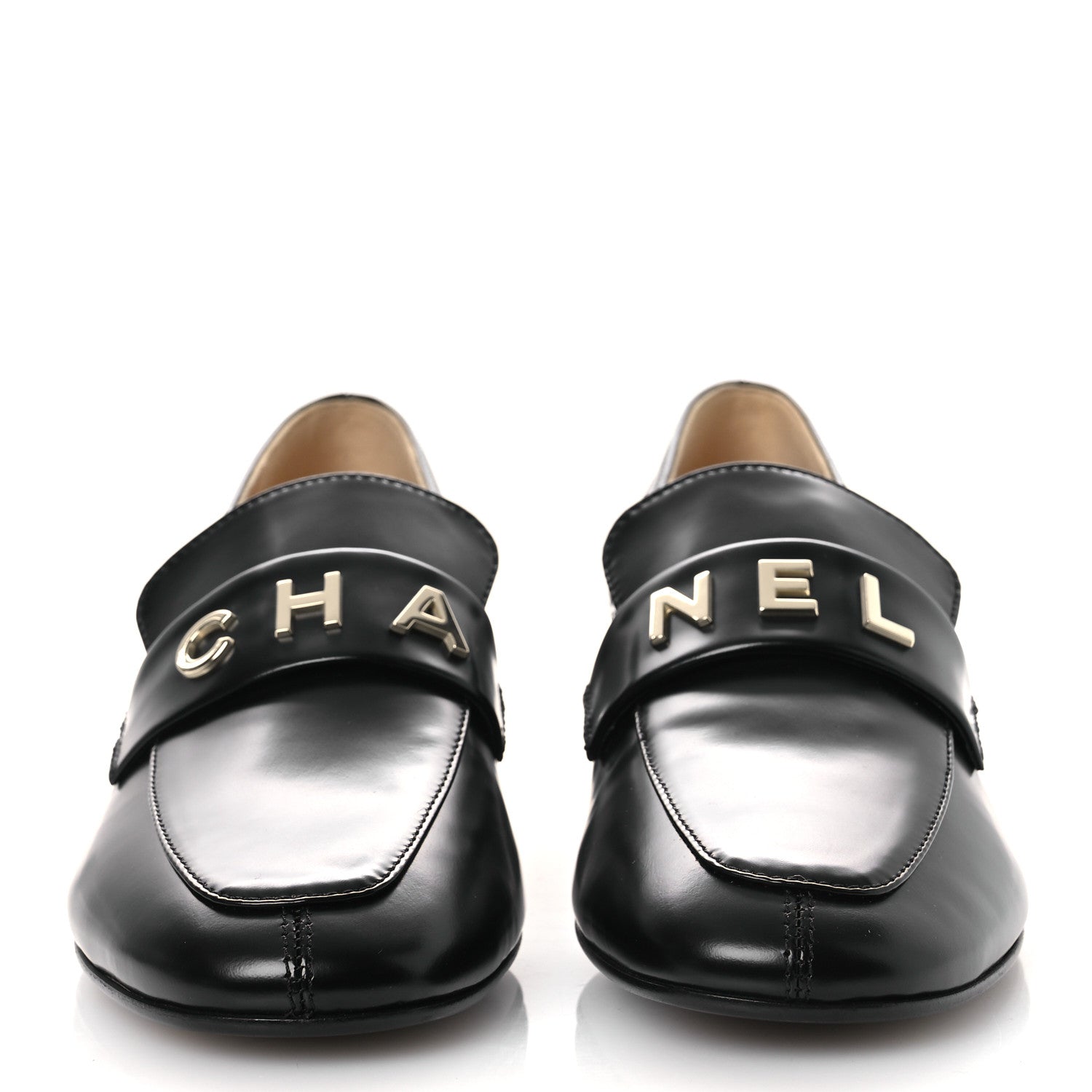 Chanel Shiny Calfskin Logo Loafers 40 Black 3 of 11