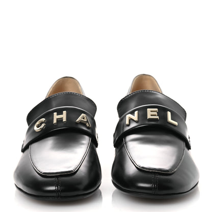 Chanel Shiny Calfskin Logo Loafers 40 Black 3 of 11