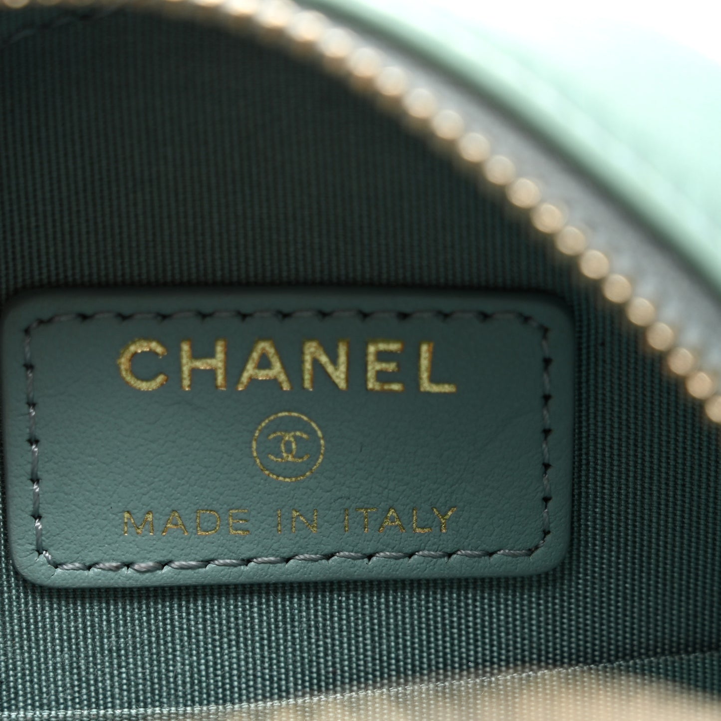 Goatskin Quilted Chanel 19 Round Clutch With Chain Light Blue