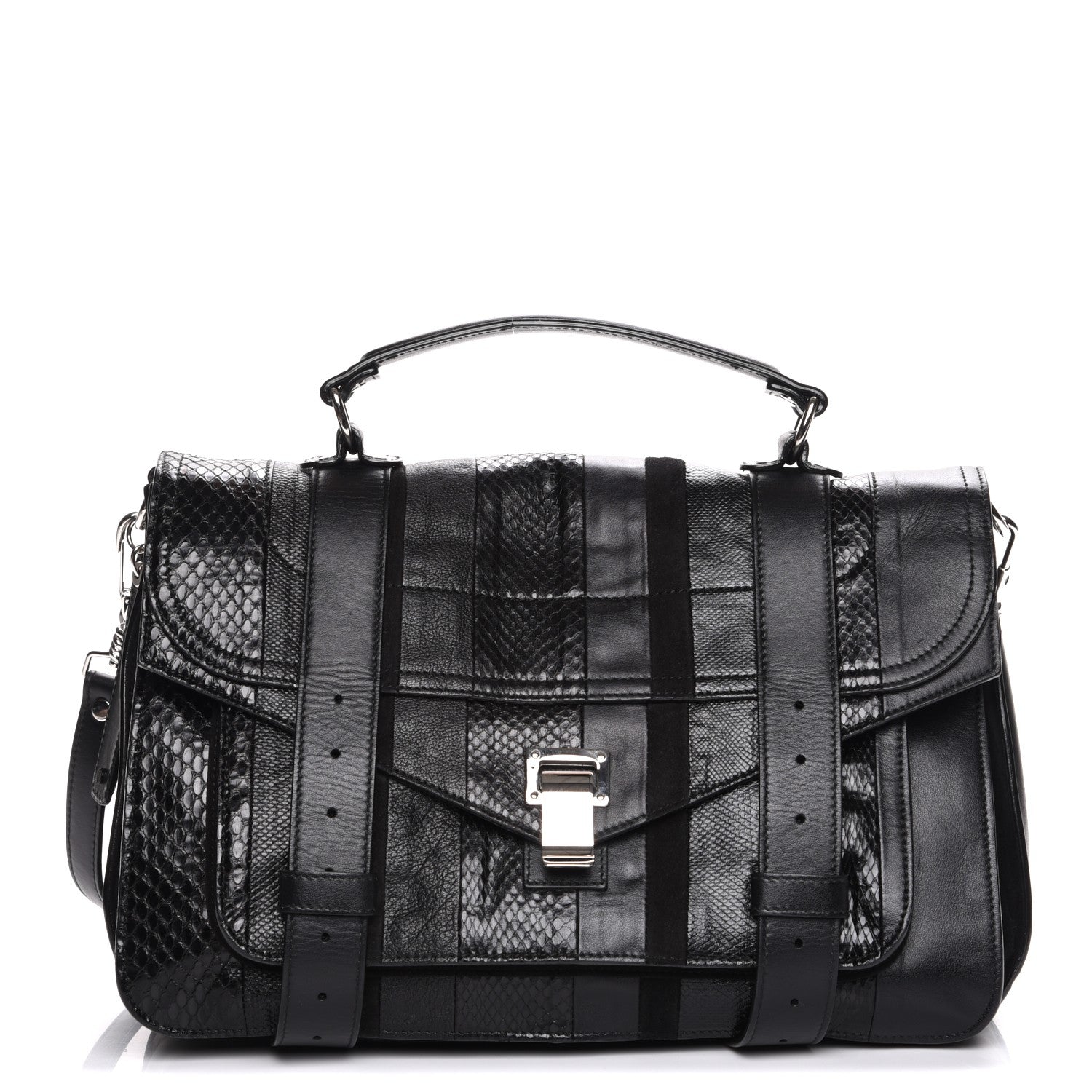 Proenza Schouler Lambskin Lizard Snakeskin Suede Medium PS1 Exotic Stripe Mix Satchel Black 1 of 7