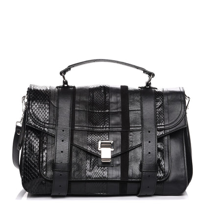 Proenza Schouler Lambskin Lizard Snakeskin Suede Medium PS1 Exotic Stripe Mix Satchel Black 1 of 7