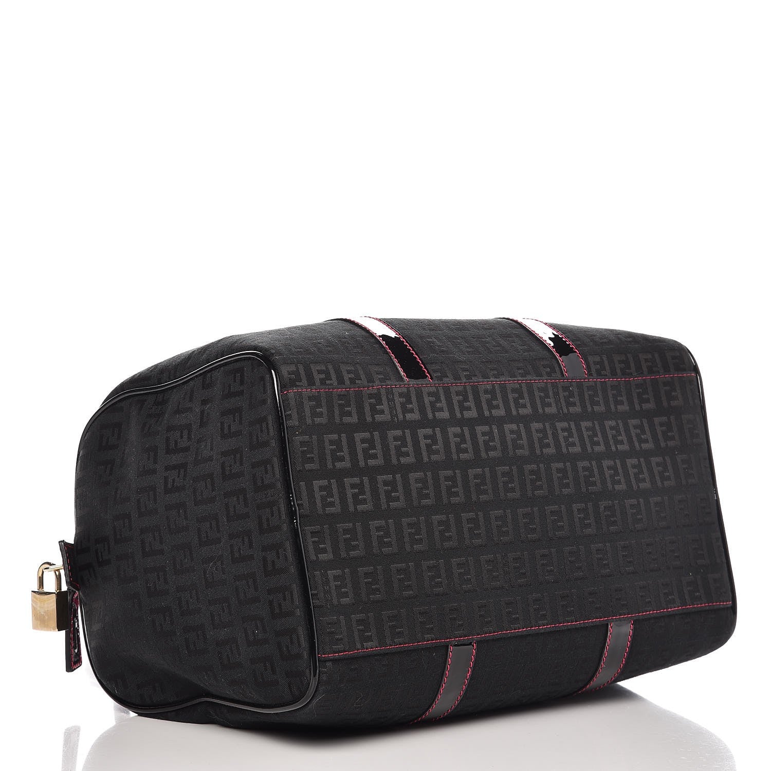 Fendi Zucchino Forever Boston Top Handle Bag Black Fuschia 4 of 8