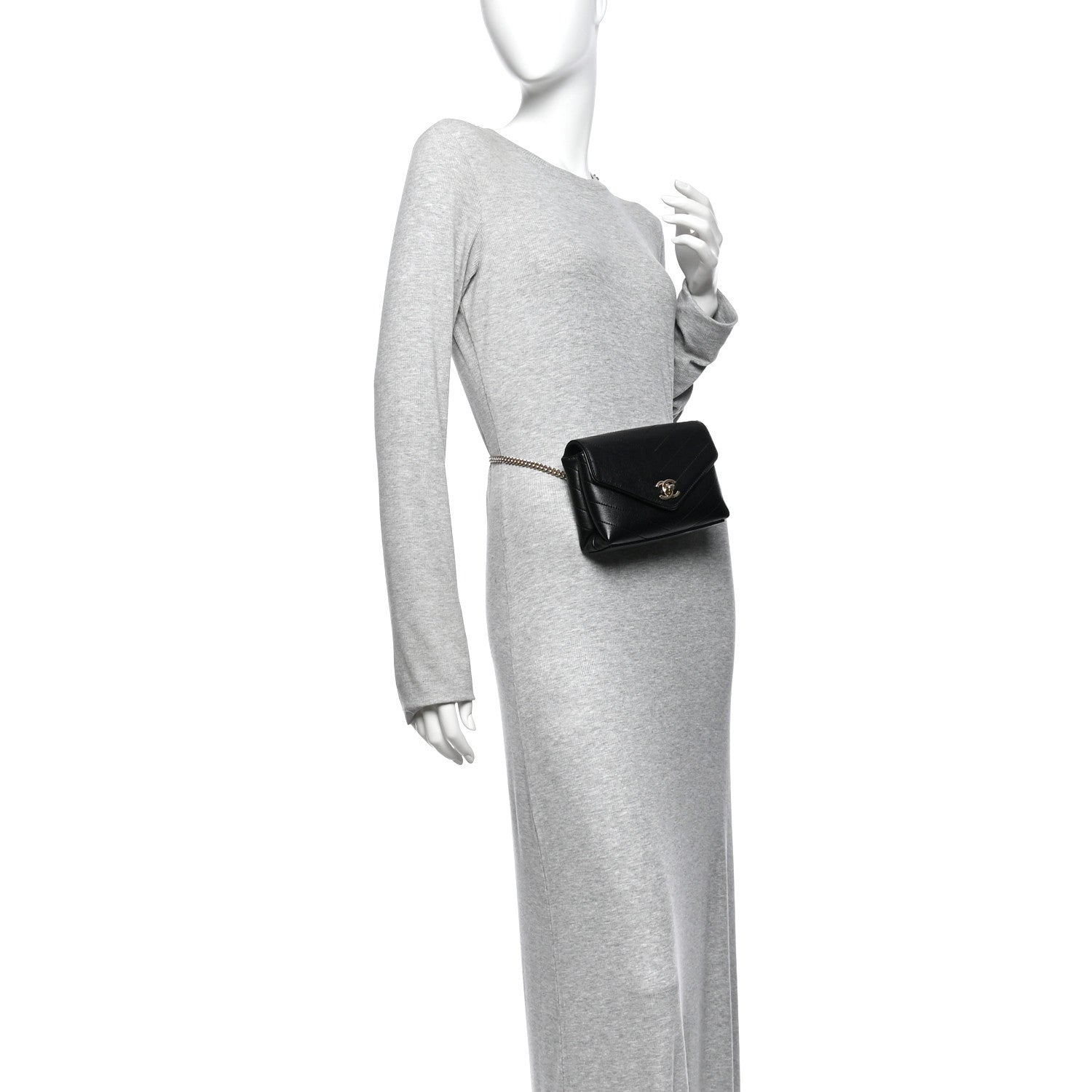 Chanel Calfskin Chevron Stitched Coco Waist Bag Black 2 of 10