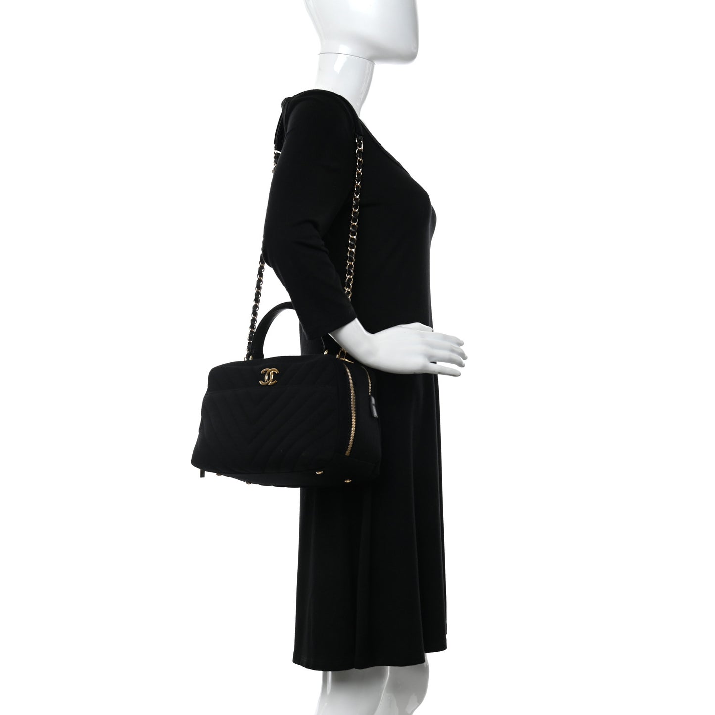 Jersey Chevron Quilted Medium Trendy CC Bowling Bag Black