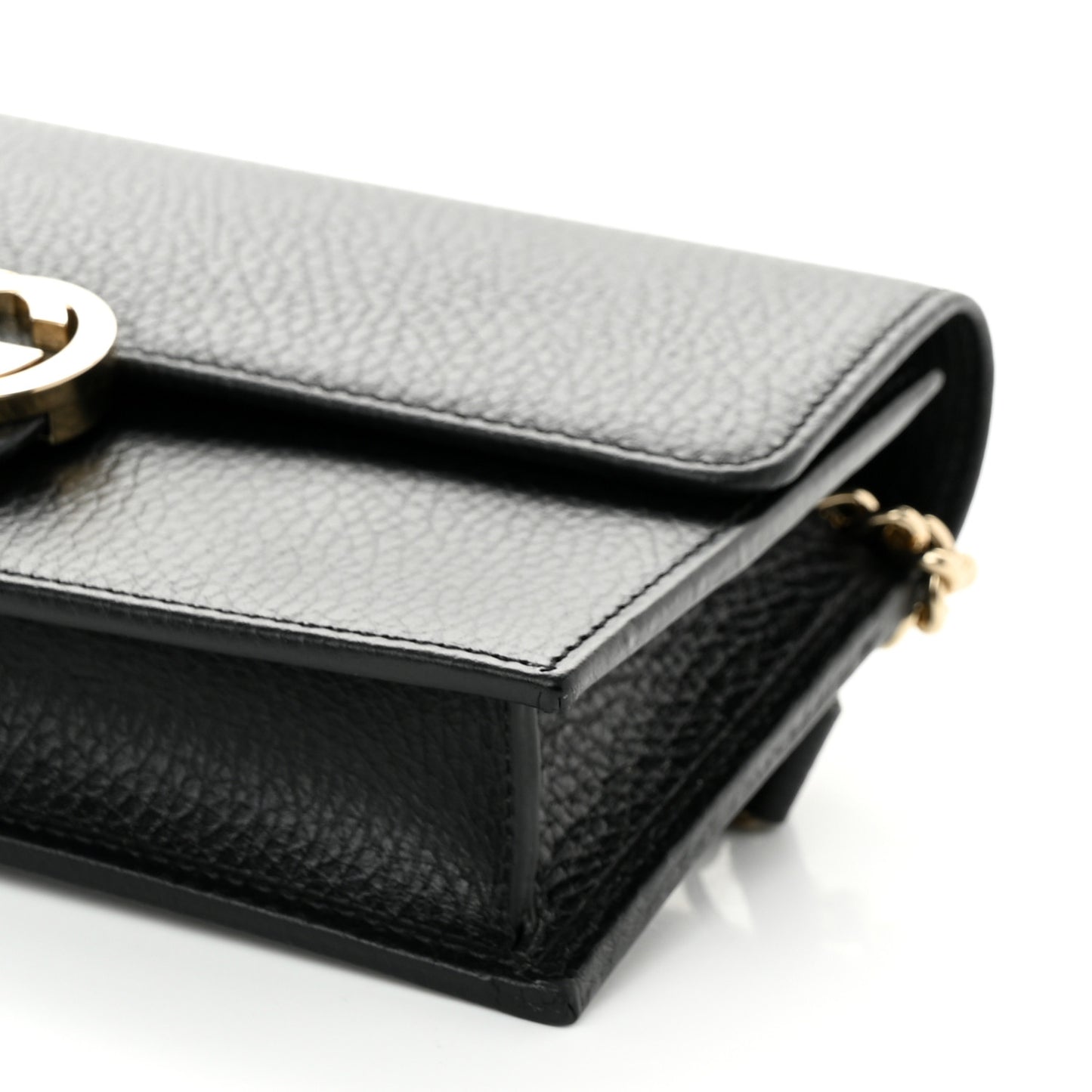 Dollar Calfskin Interlocking G Chain Wallet Black