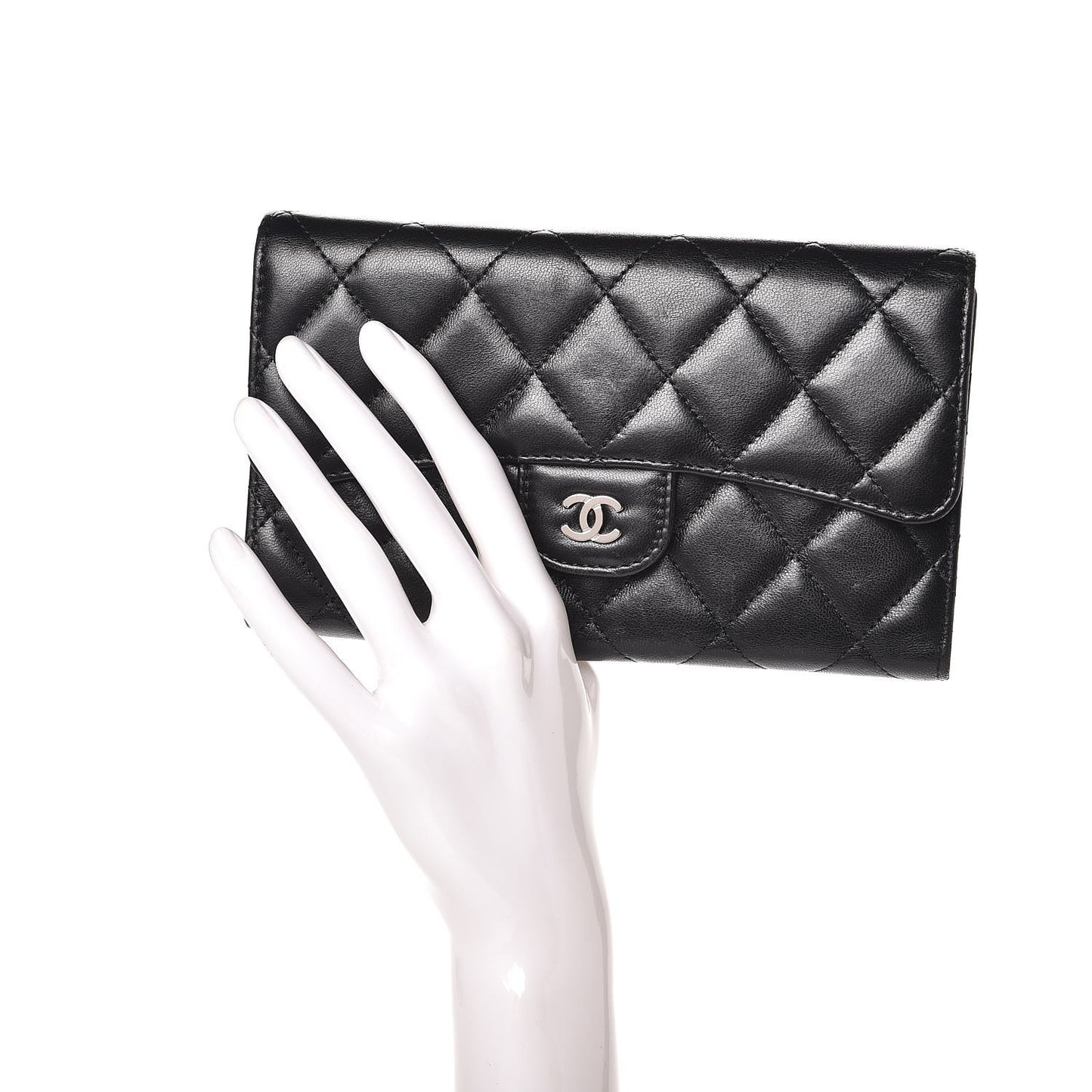 Lambskin Quilted Large Flap Wallet Black