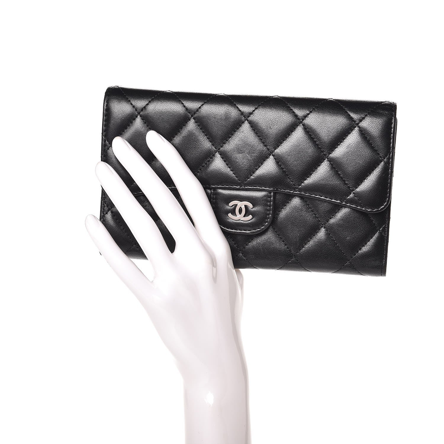 Chanel Lambskin Quilted Large Flap Wallet Black 2 of 12