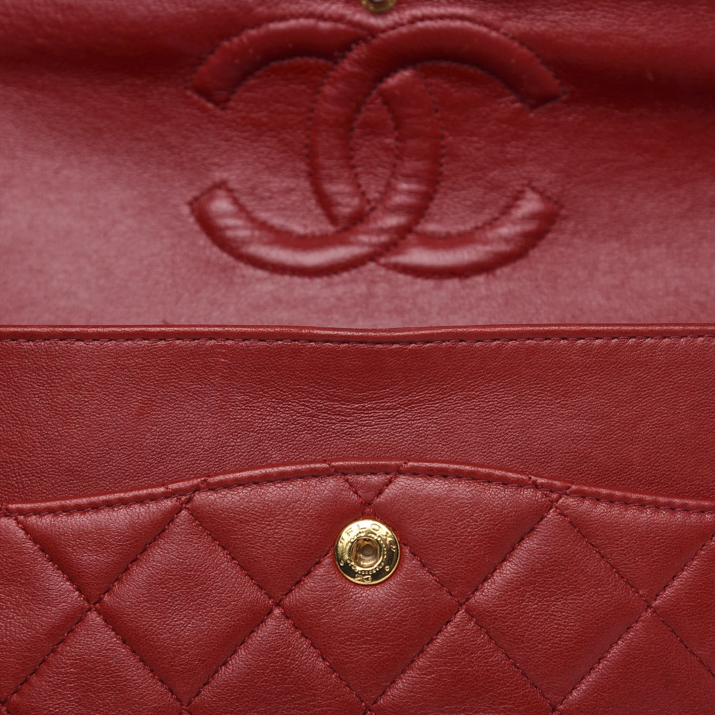Lambskin Quilted Medium Double Flap Red