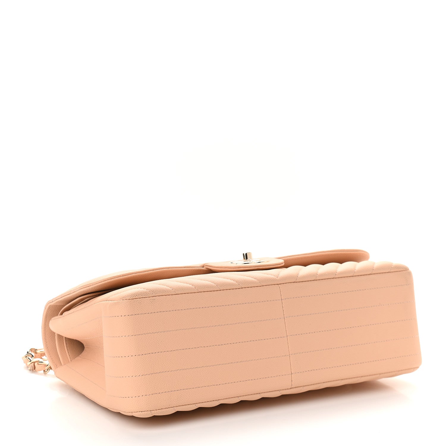 Chanel Caviar Chevron Quilted Jumbo Double Flap Beige 4 of 9