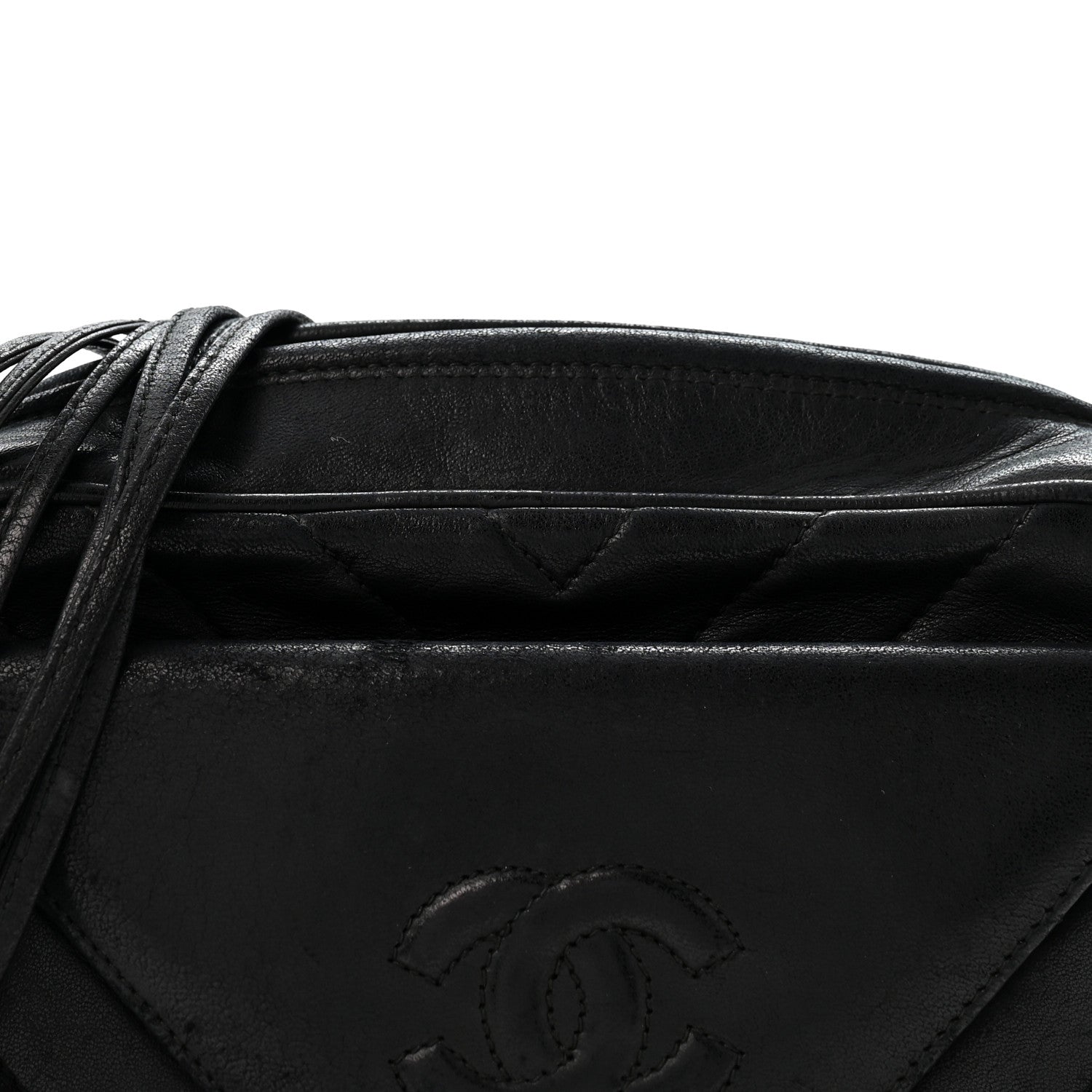 Chanel Lambskin Chevron Quilted Tassel Camera Case Black 9 of 14