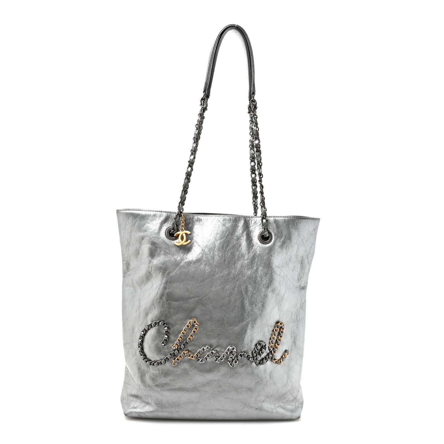Chanel Calfskin Chain 20s Signe Tote Silver 1 of 13