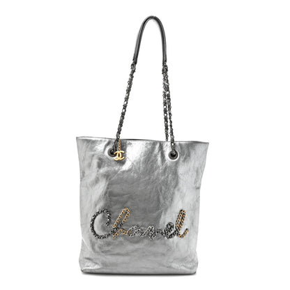Chanel Calfskin Chain 20s Signe Tote Silver 1 of 13