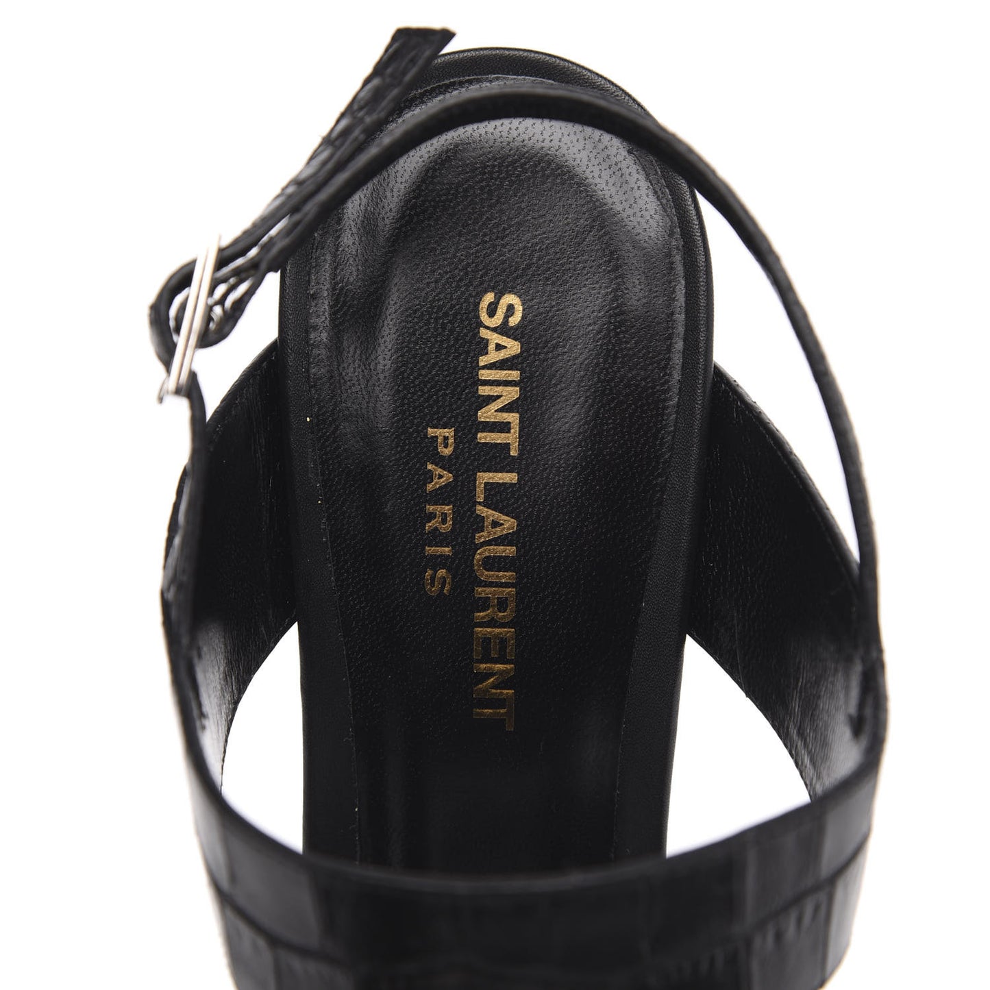 Calfskin Crocodile Embossed 80 Platform Ankle Strap Sandals 40 Black