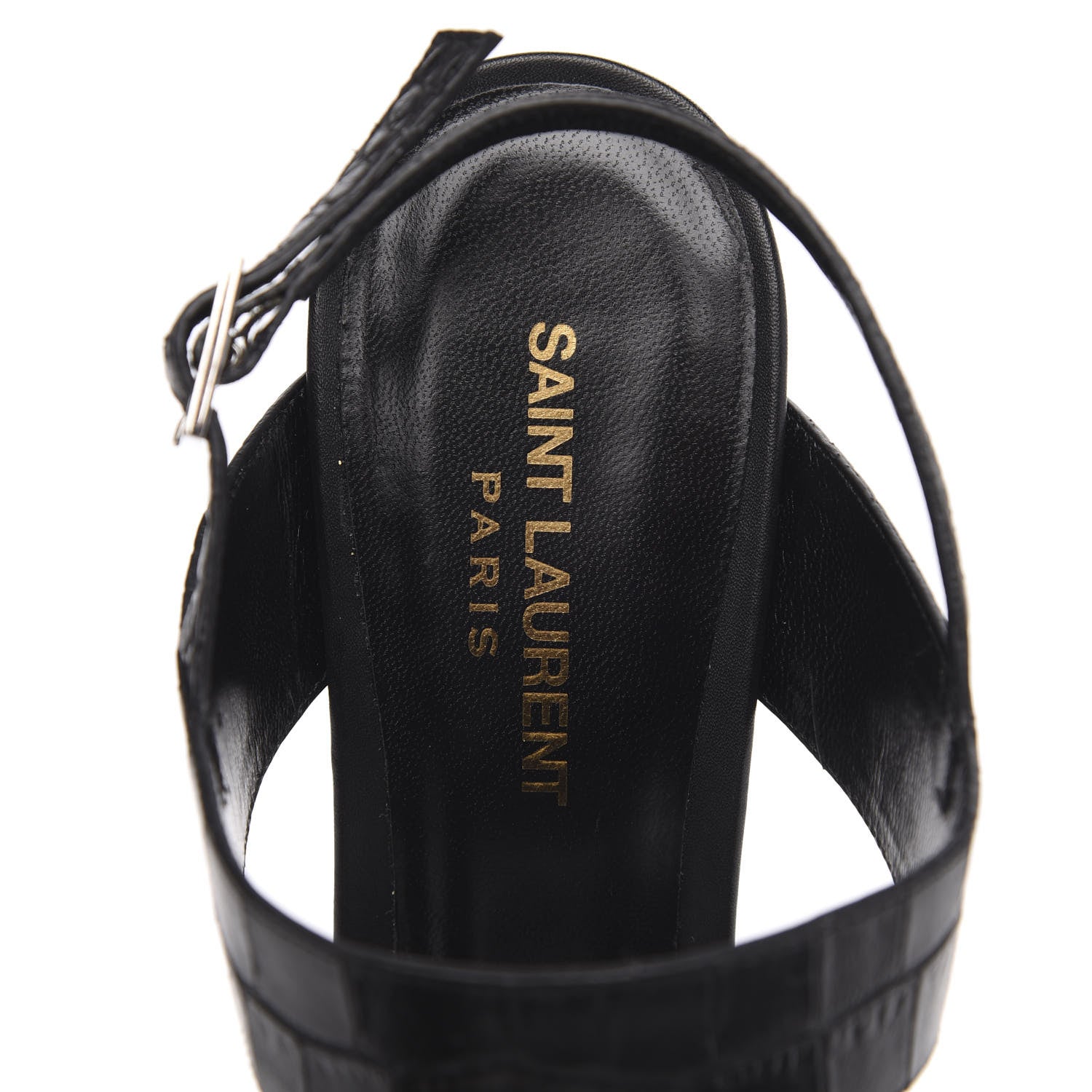 Saint Laurent Calfskin Crocodile Embossed 80 Platform Ankle Strap Sandals 40 Black 6 of 8