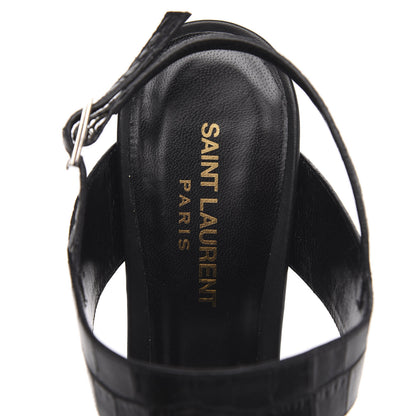 Saint Laurent Calfskin Crocodile Embossed 80 Platform Ankle Strap Sandals 40 Black 6 of 8