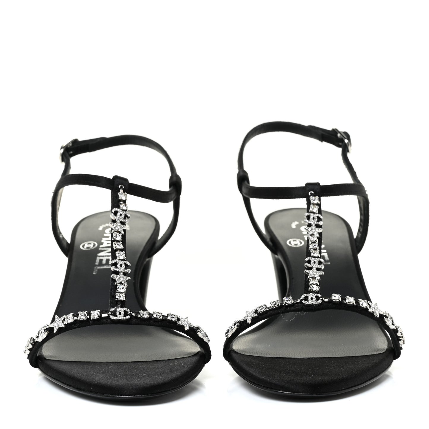 Satin Crystal CC Star Sandals 37.5 Black