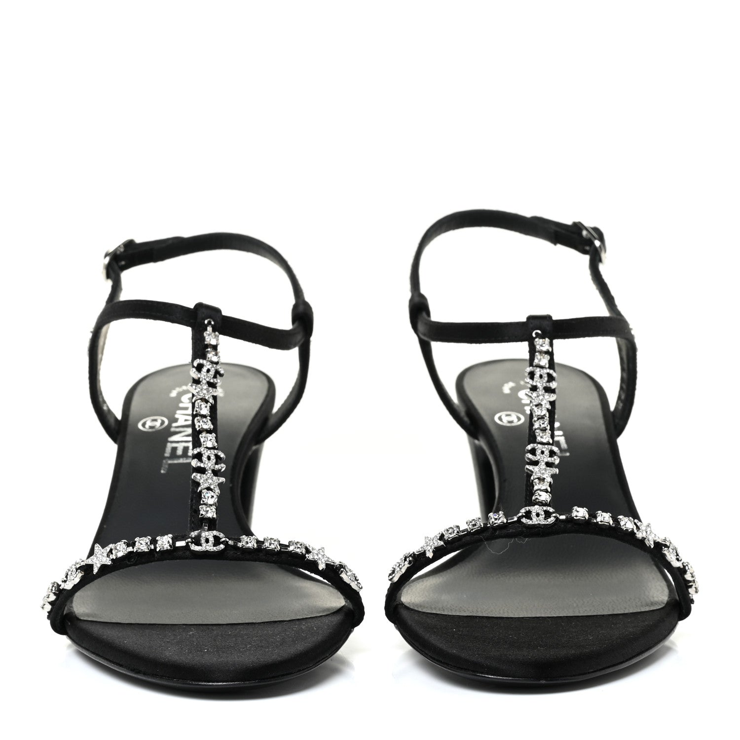 Chanel Satin Crystal CC Star Sandals 37.5 Black 2 of 9
