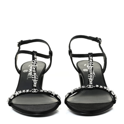 Chanel Satin Crystal CC Star Sandals 37.5 Black 2 of 9