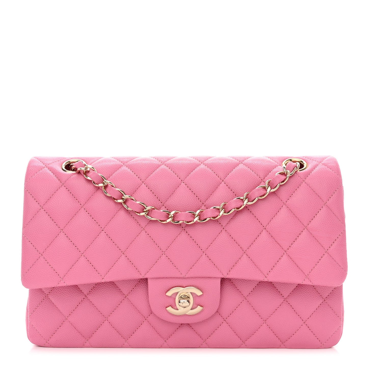 Caviar Quilted Medium Double Flap Pink