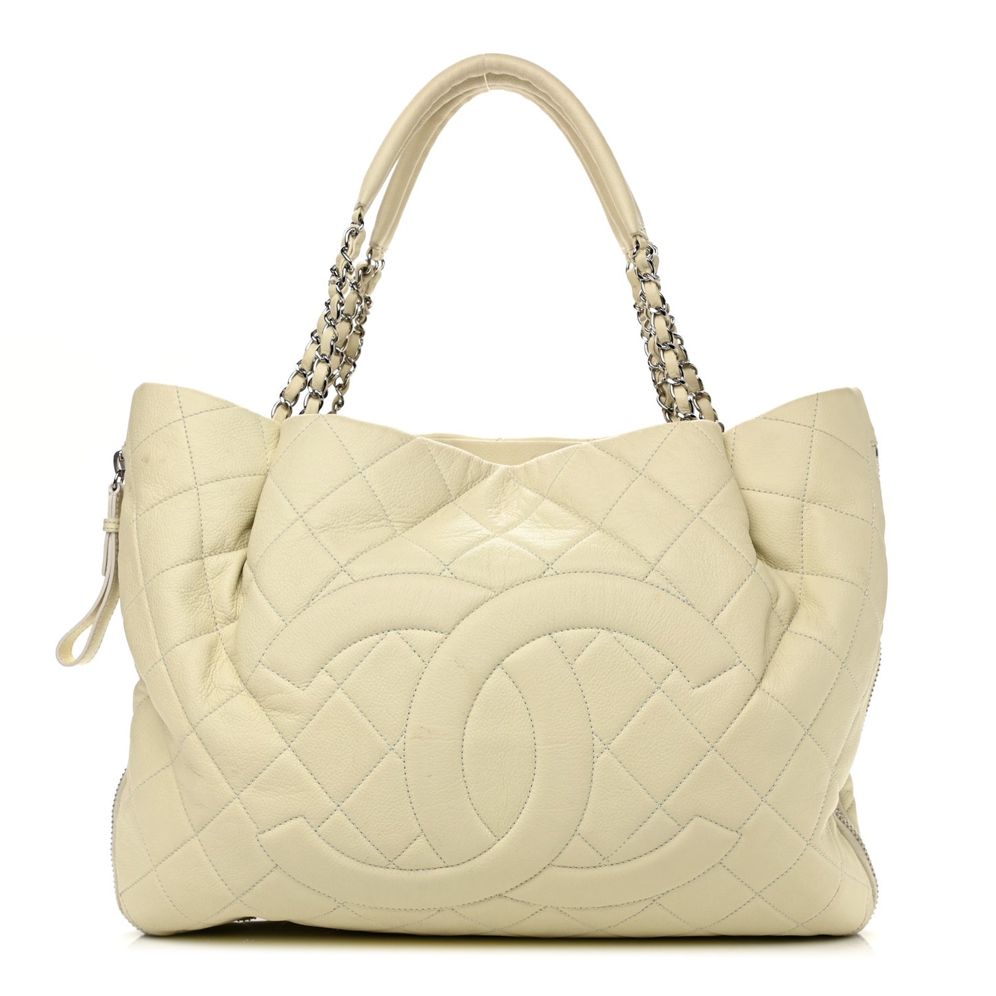 Caviar Quilted Expandable Zip Shoulder Bag White
