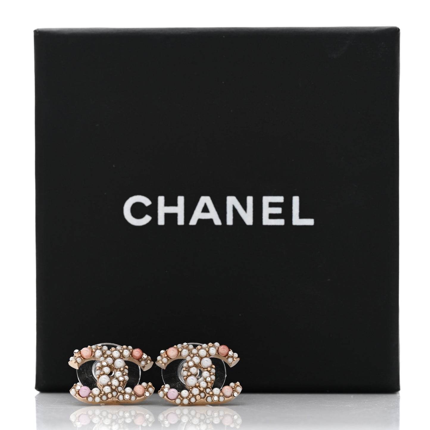 Pearl Crystal CC Charms Stud Earrings Light Gold Pink