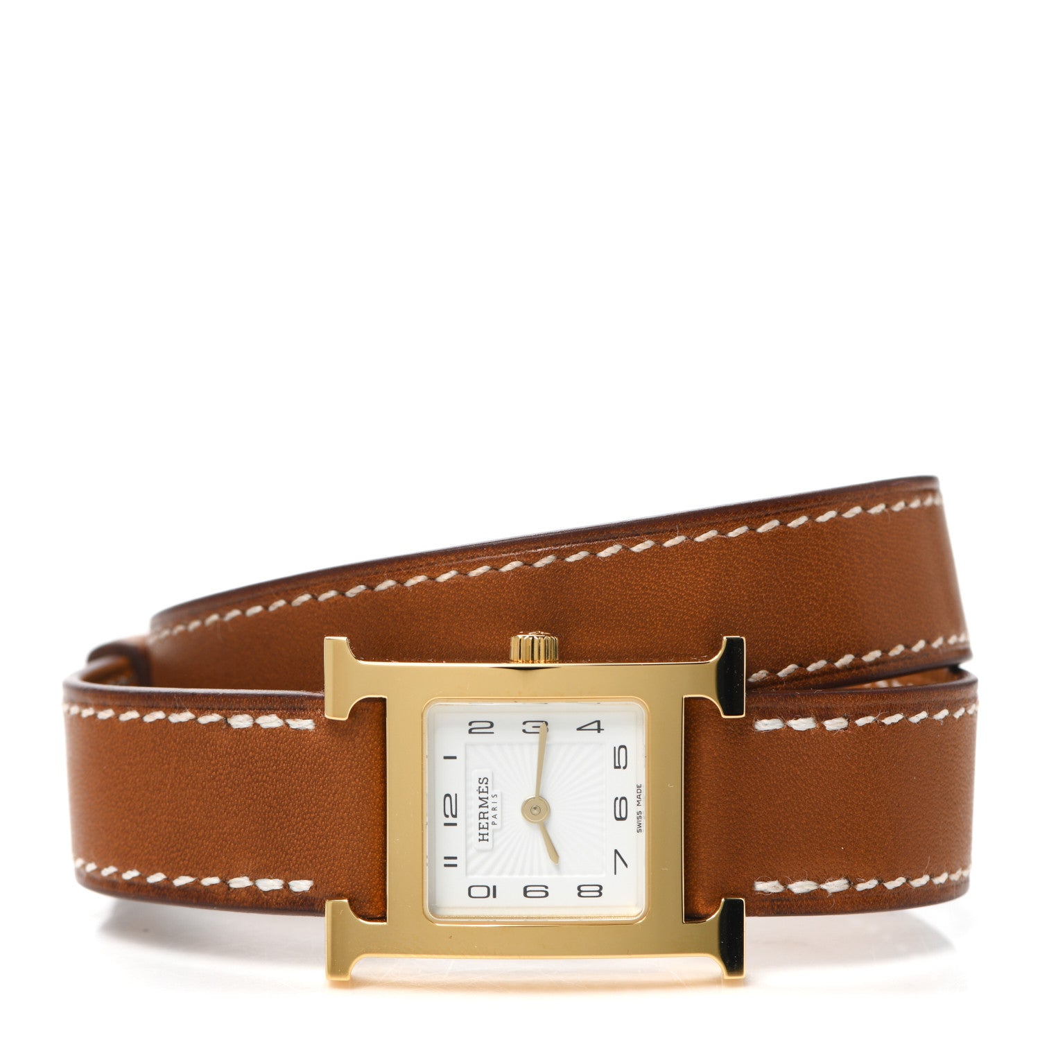 Hermes Stainless Steel Barenia 21mm Heure H Hour Double Tour Quartz Watch Fauve 2 of 5