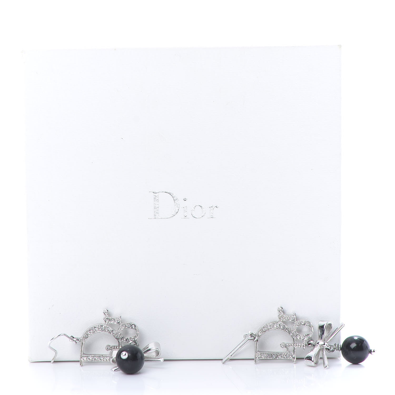 Christian Dior Crystal Pearl Bow Earrings Silver 4 of 4