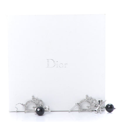 Christian Dior Crystal Pearl Bow Earrings Silver 4 of 4