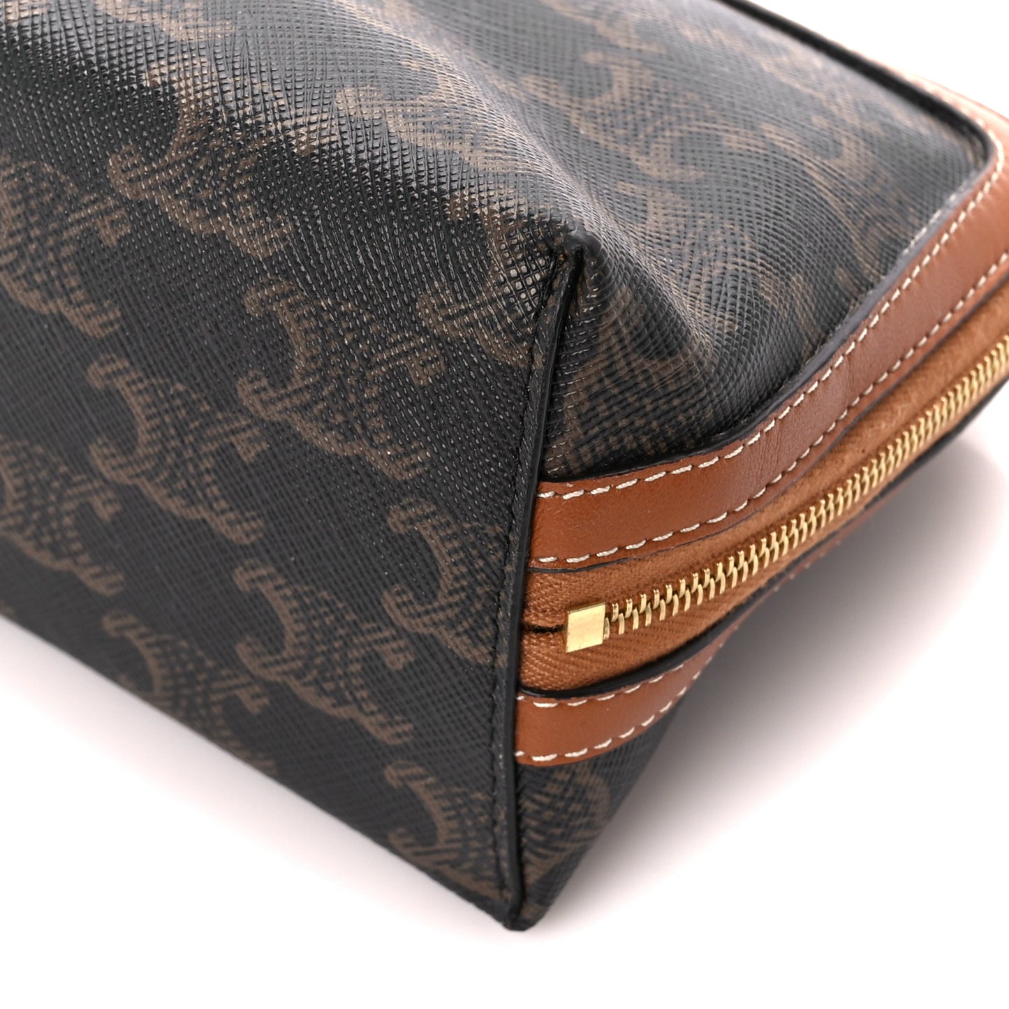 Lambskin Triomphe Canvas Embroidered Logo Clutch With Chain Tan