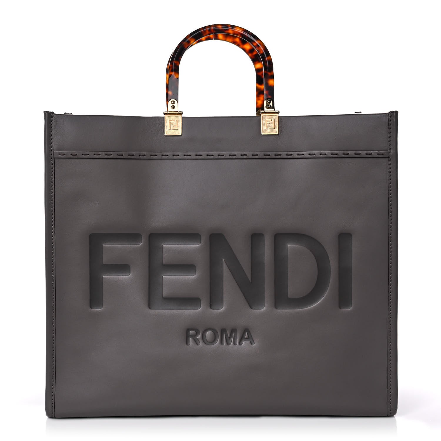 Fendi Vitello King Plexiglass Logo Embossed Large Fendi Sunshine Shopper Tote Moon 1 of 12