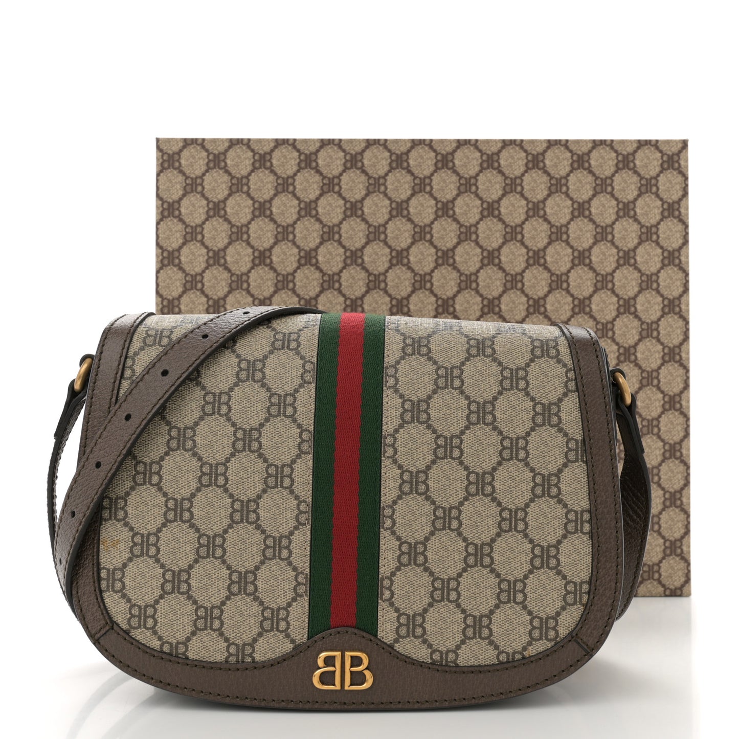 X BALENCIAGA BB Supreme Monogram Web Small Ophidia Shoulder Bag Beige New Acero
