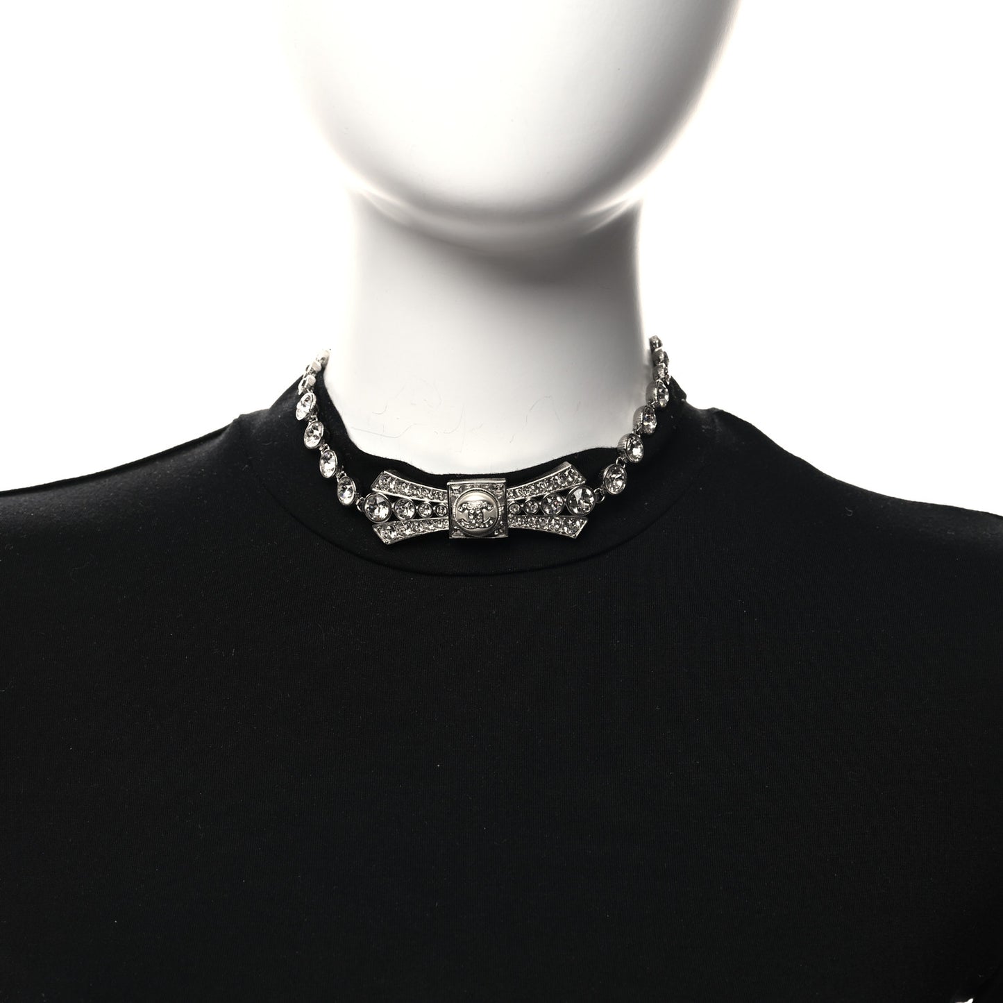 Crystal CC Bow Choker Necklace Silver