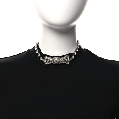 Chanel Crystal CC Bow Choker Necklace Silver 2 of 5