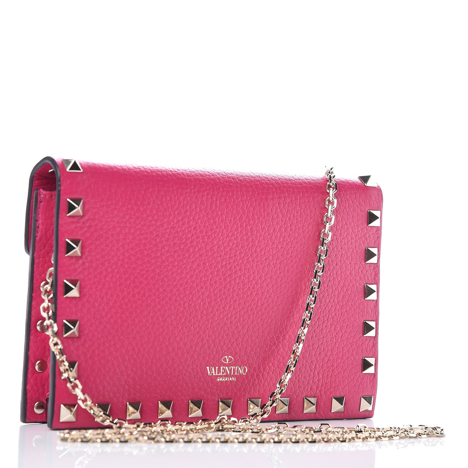 Valentino Garavani Pebbled Calfskin Rockstud Envelope Wallet on Chain Disco Pink 3 of 9