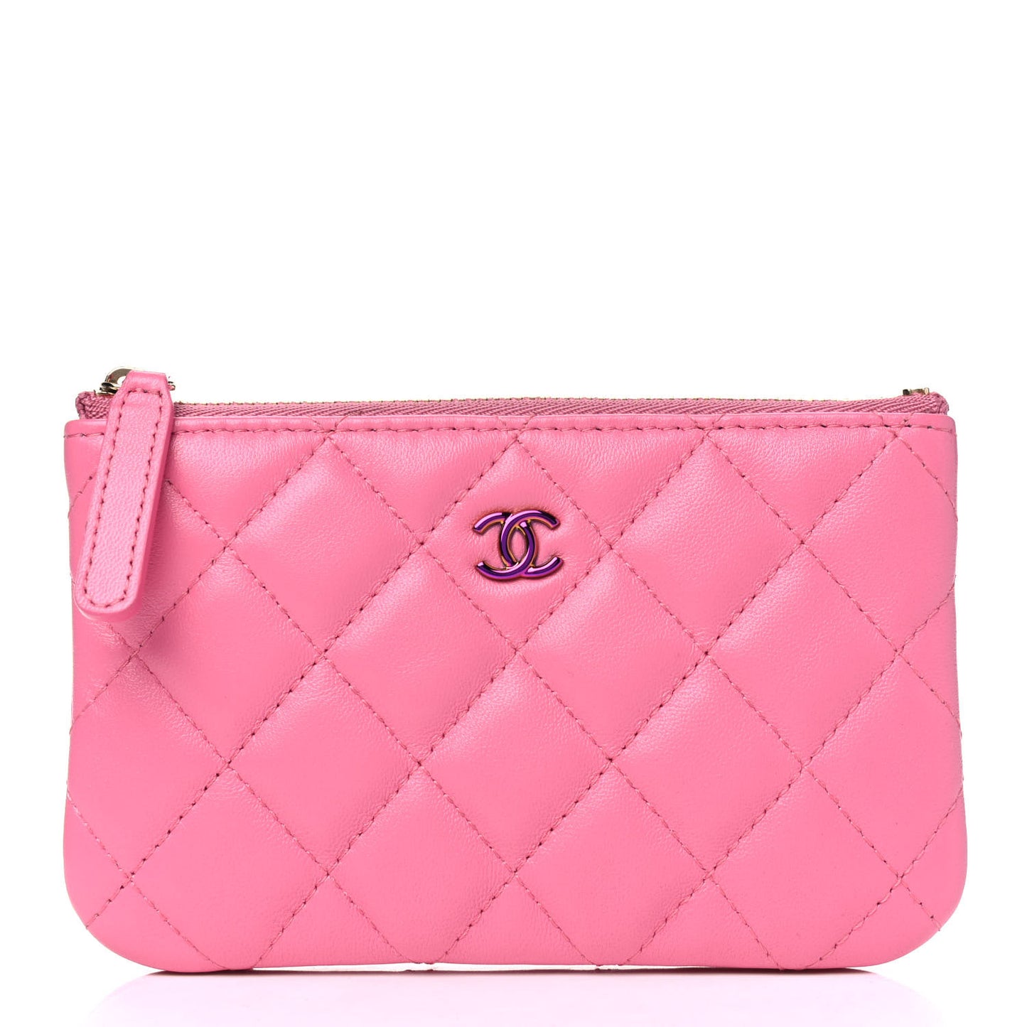 Lambskin Quilted Small Zipped Pouch Pink Yellow