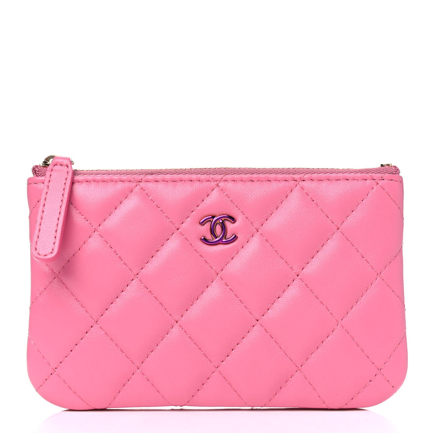 Chanel Lambskin Quilted Small Zipped Pouch Pink Yellow 1 of 4