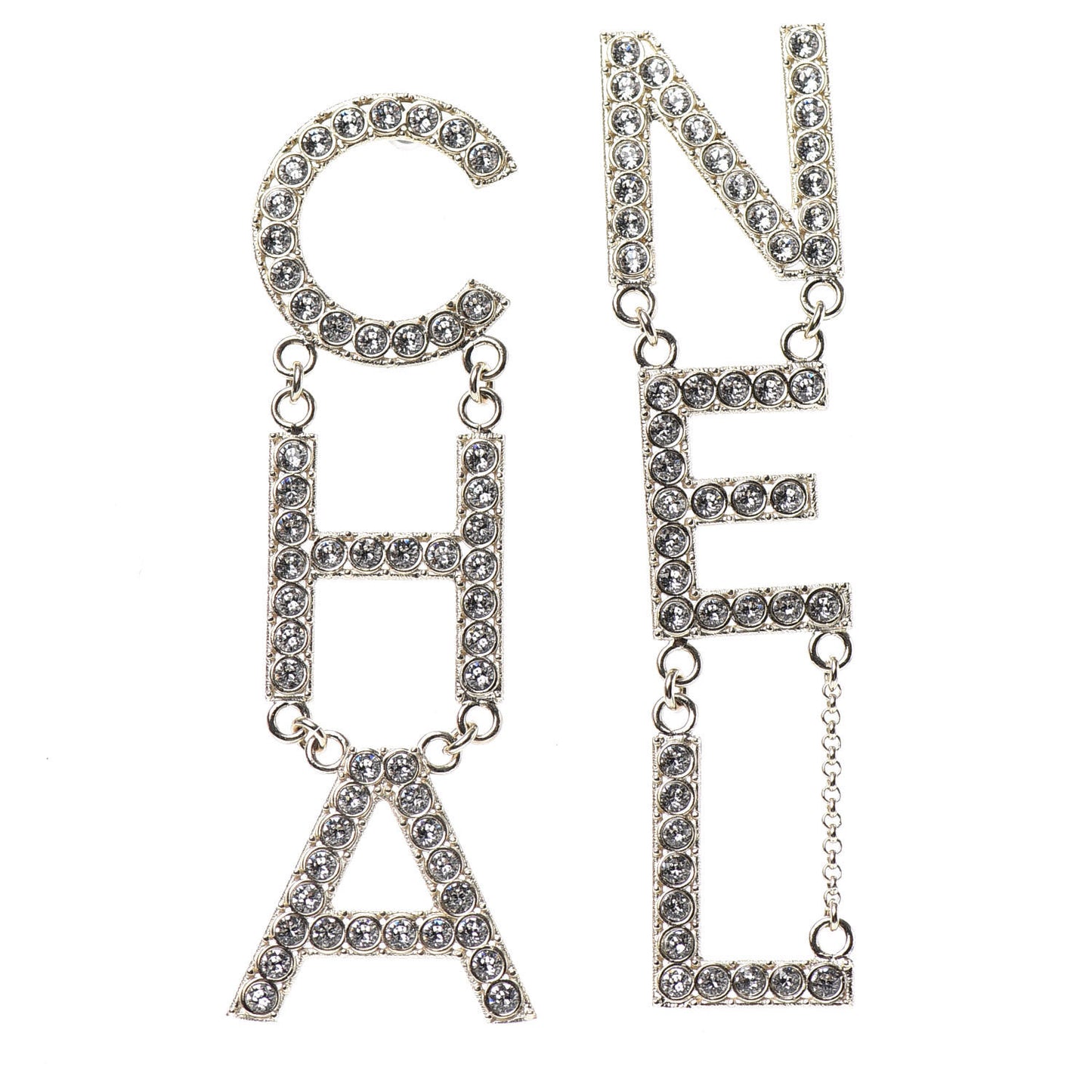 Crystal Cha-Nel Logo Drop Earrings Gold